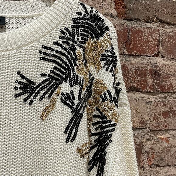 NEW Lane Bryant Ivory Sequin Embellished Crew Neck Sweater Size 26/28 - Picture 5 of 8